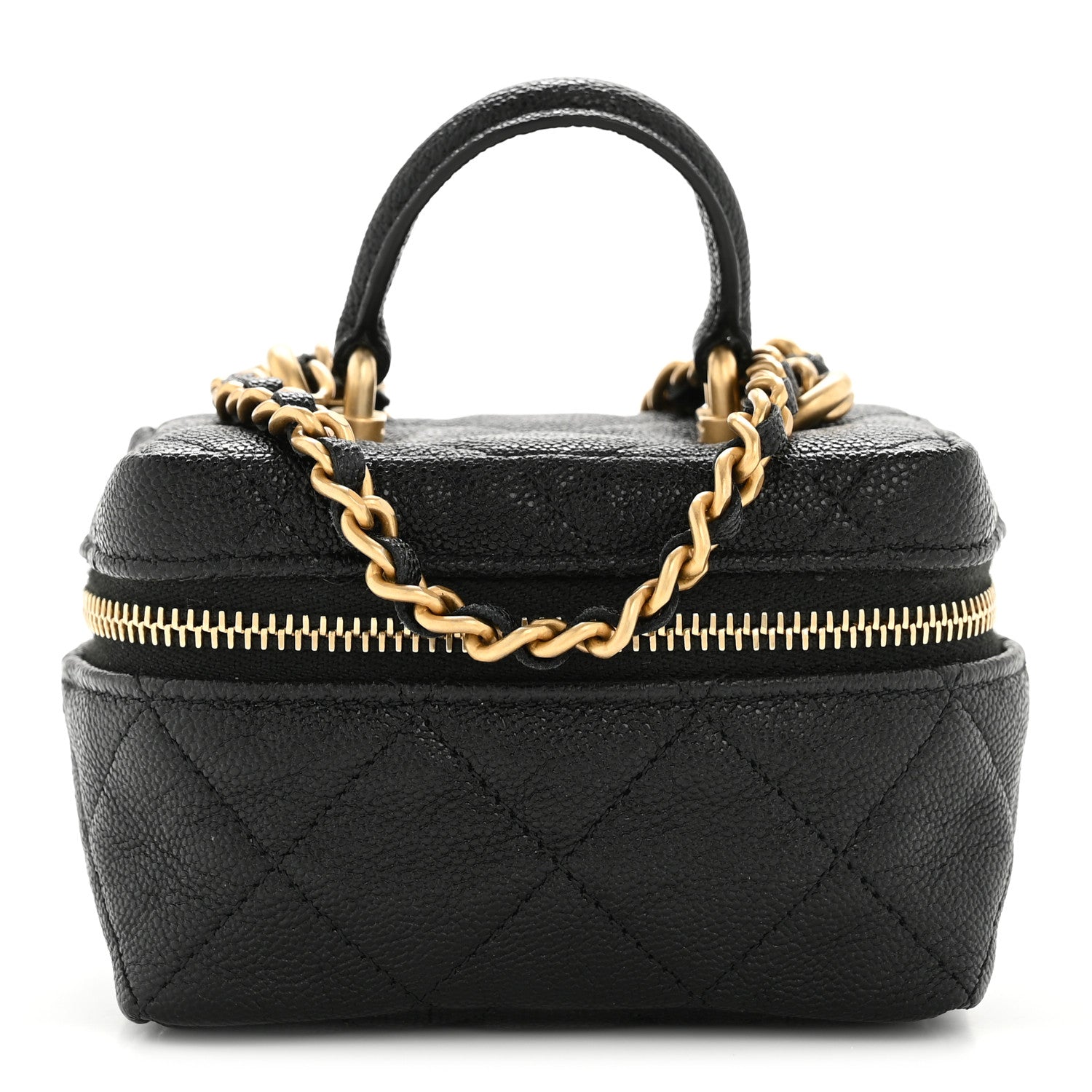 Caviar Quilted Mini Top Handle Vanity With Chain Black