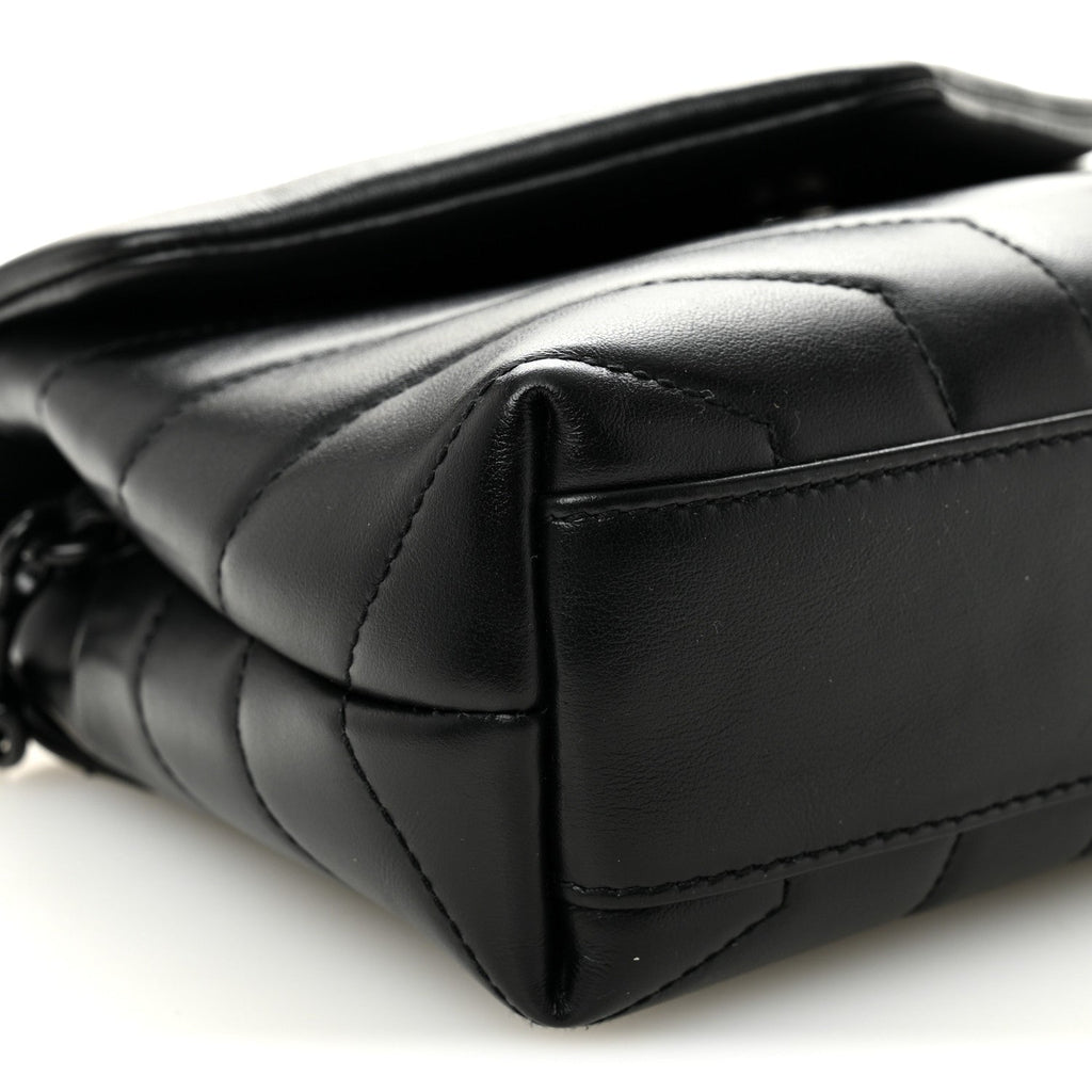 Calfskin Y Quilted Monogram Monochrome Toy Loulou Crossbody Bag Black