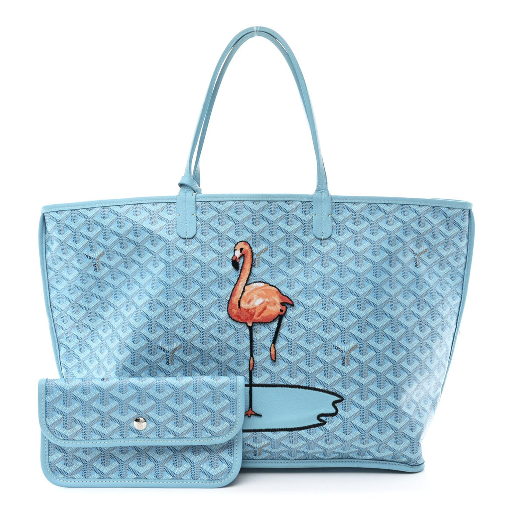 Goyardine Embroidered Flamingo Reversible Anjou PM Sky Blue