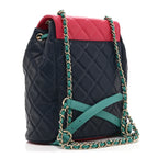 Goatskin Quilted Duma Drawstring Backpack Navy Turquoise Pink