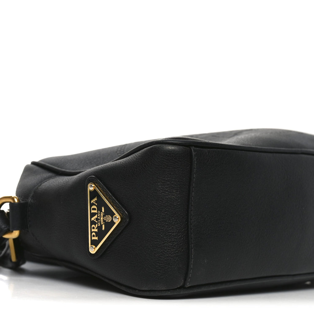 Glace Calfskin Embossed Logo Crossbody Black