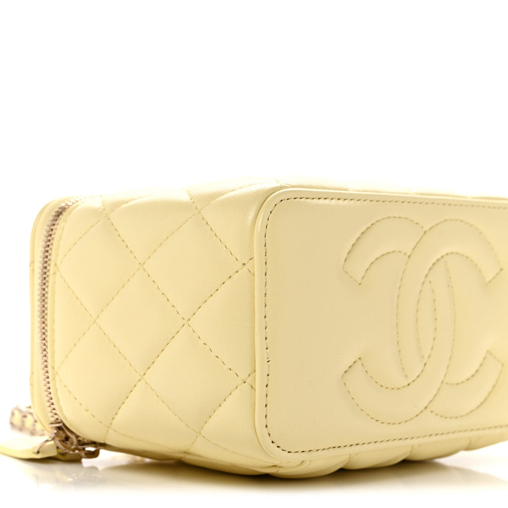 Lambskin Quilted Small Vanity Case With Chain Light Yellow