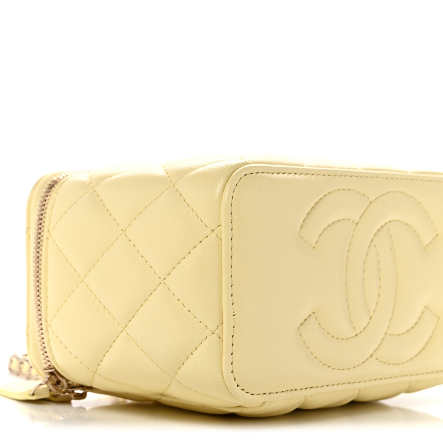 Lambskin Quilted Small Vanity Case With Chain Light Yellow