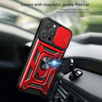Kickstand Ring Holder With Slide Camera Cover Tpu Magnetic Car Mount For Apple Iphone 14 Pro Max In Red