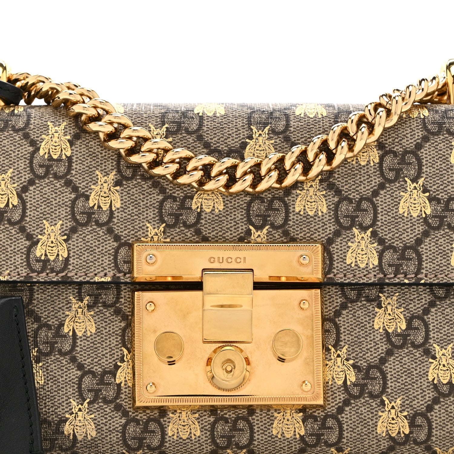 GG Supreme Monogram Bees Small Padlock Shoulder Bag Black