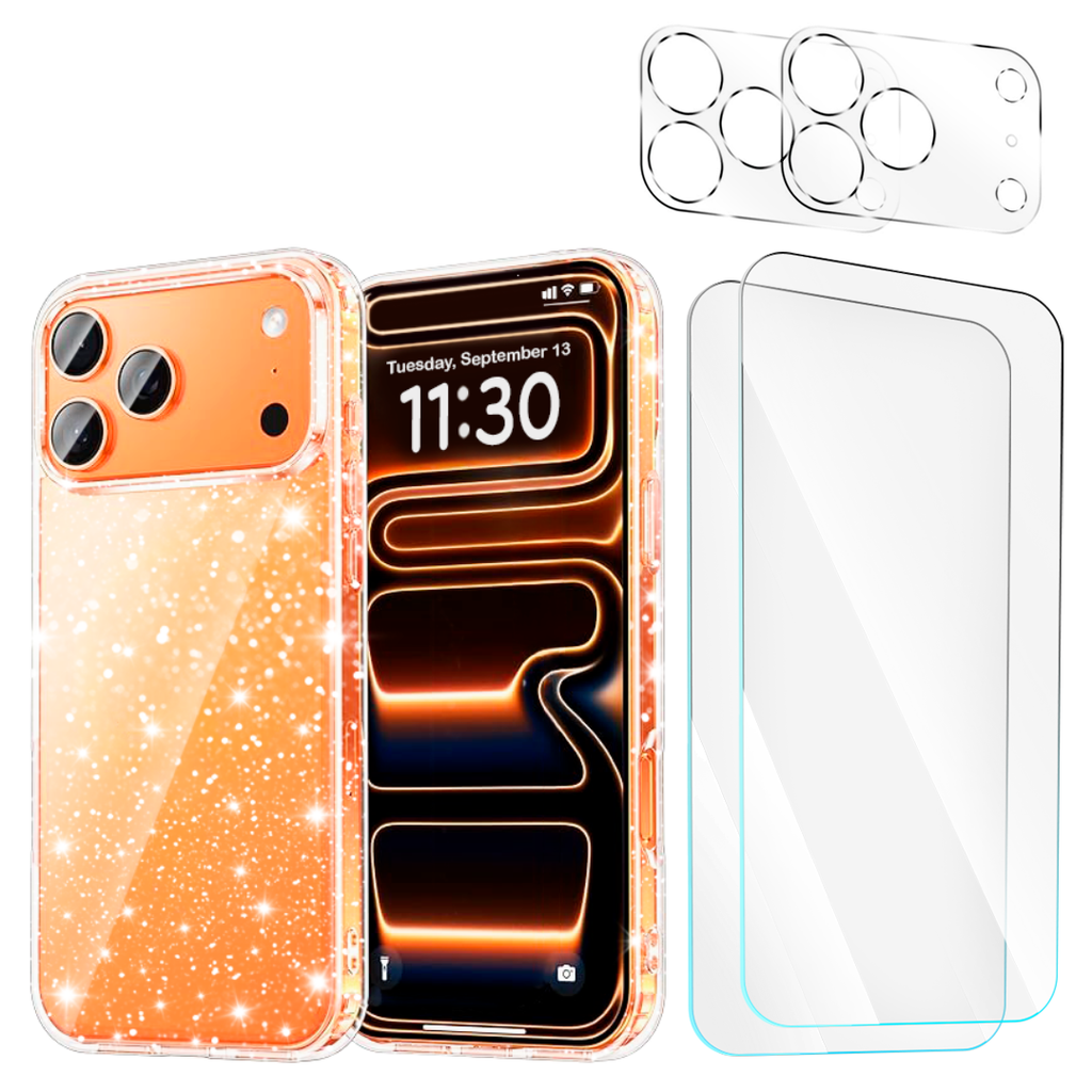 Entronix Bundle Compatible with iPhone 17 Pro Max - [Hard] Glitter Clear Case, 2 Clear Screen Protector & 2 Camera Lens Protectors