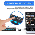 7 Port USB 2.0 Hub Splitter Adapter High Speed For PC Laptop Mac Desktop