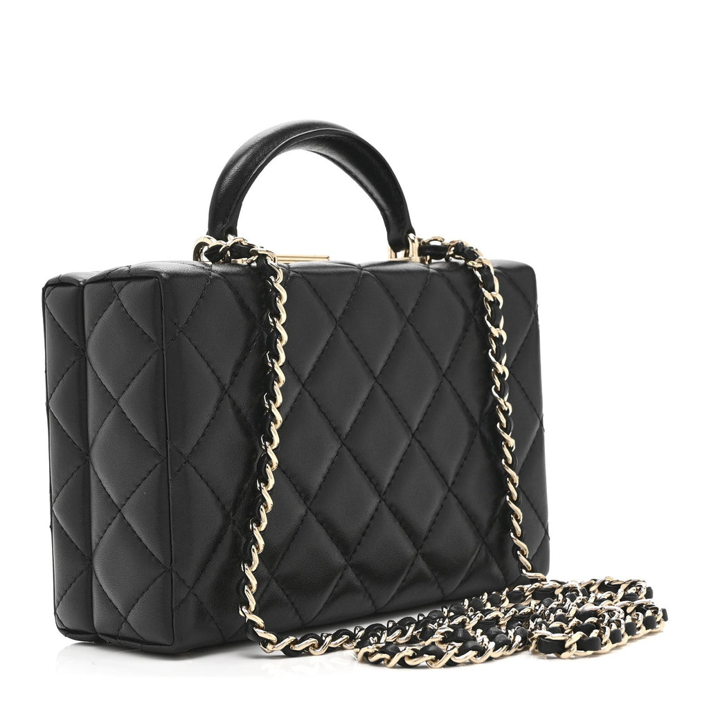 Lambskin Quilted Small CC Top Handle Box Bag Black