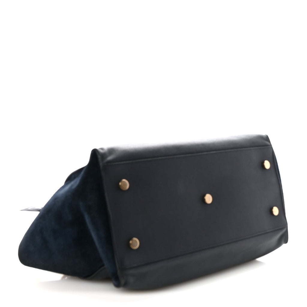 Calfskin Suede Small Monogram Downtown Cabas Navy Blue