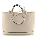 Textured Dollar Calfskin Medium Ophidia Shoulder Tote Bag  Mystic White