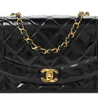 Patent Quilted Small Diana Flap Black