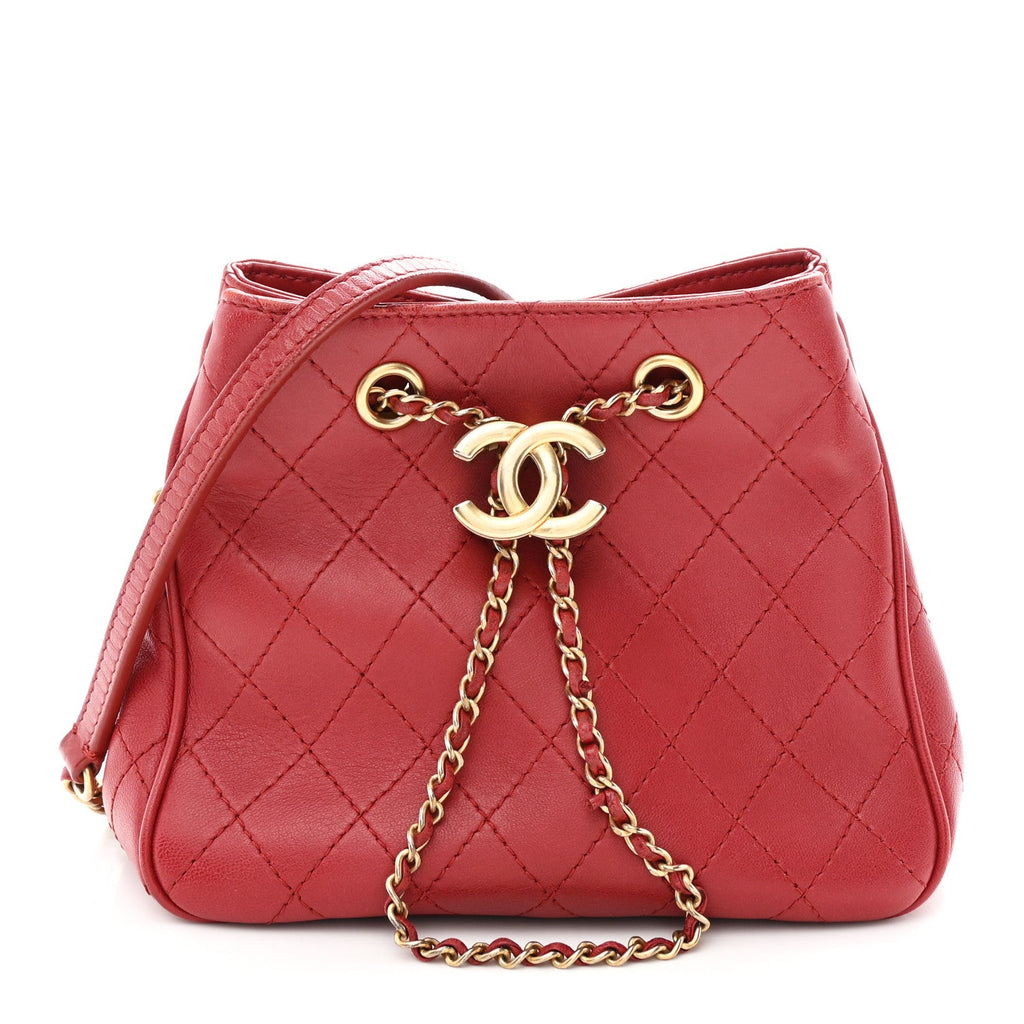 Calfskin Stitched Small Egyptian Amulet Drawstring Bag Red