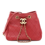 Calfskin Stitched Small Egyptian Amulet Drawstring Bag Red