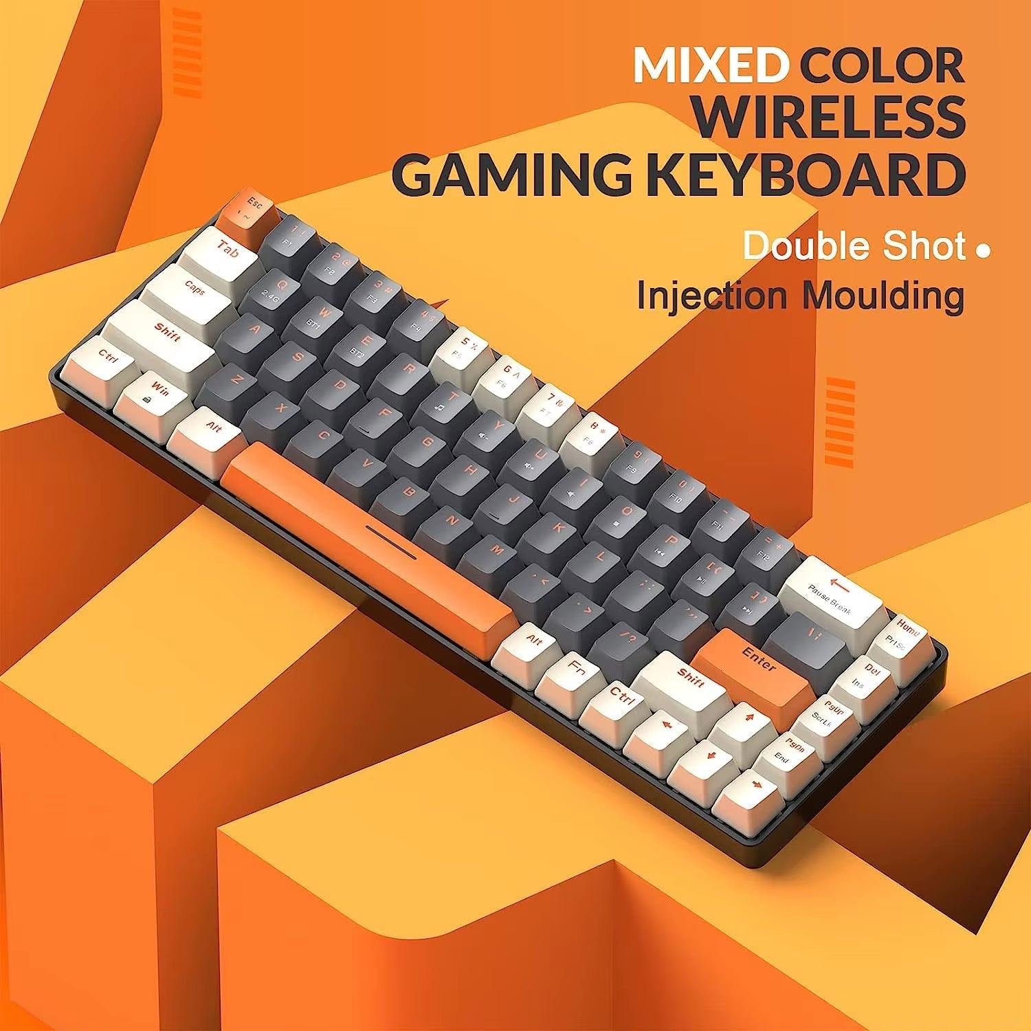 RK68 Wireless 60% Mechanical Keyboard with Bluetooth 5.0 and 2.4GHz Dual Mode Receiver, 68-Key Hot-Swappable Gaming Keyboard Red Switch