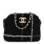 Tweed Quilted Mini Clutch With Chain Black White
