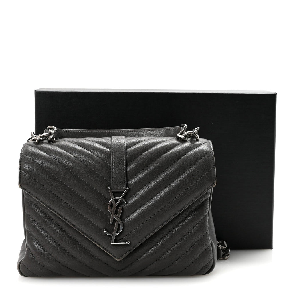 Sheepskin Matelasse Chevron Monogram Medium College Bag Asphalt