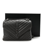 Sheepskin Matelasse Chevron Monogram Medium College Bag Asphalt