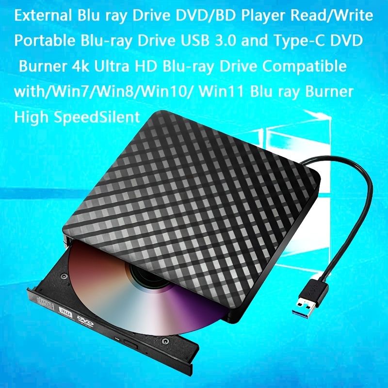 External CD DVD +/-RW Drive USB 3.0 Type-C; Ultra Slim Portable Aluminum DVD CD ROM Optical Drive Burner Reader Writer For MacBook Pro/ Air; IMac; Windows 11/10/8/7 Laptop PC