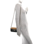 Suede Shiny Lambskin Quilted Phone Holder With Chain Black Beige