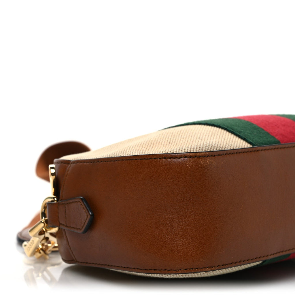 Vintage Canvas Web Shoulder Bag Sand Cuir