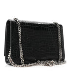 Calfskin Crocodile Embossed Small Classic Monogram Kate Tassel Satchel Black