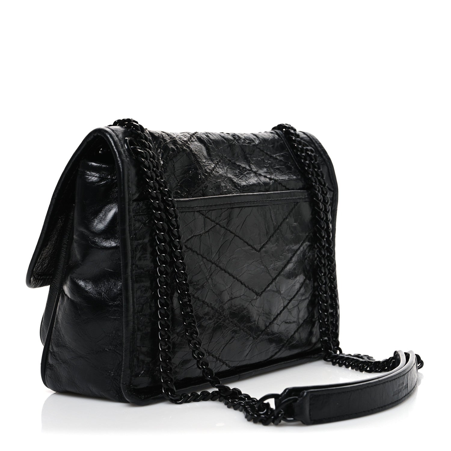 Crinkled Calfskin Matelasse Monogram Baby Niki Chain Satchel Black