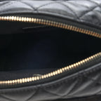 Shiny Crumpled Lambskin Quilted Small Preppy Pocket Camera Case Black