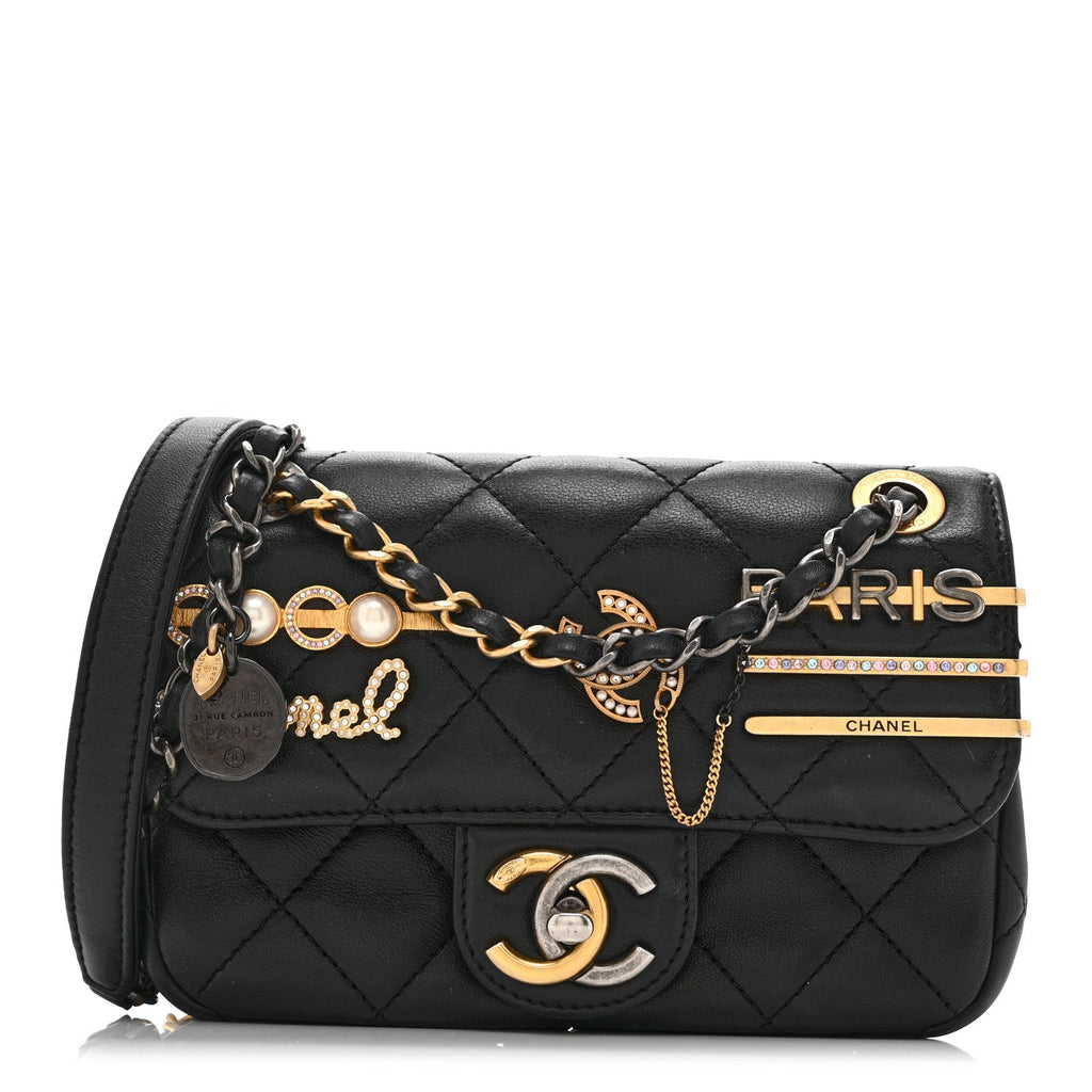 Lambskin Quilted Mini Coco Clips Single Flap Black
