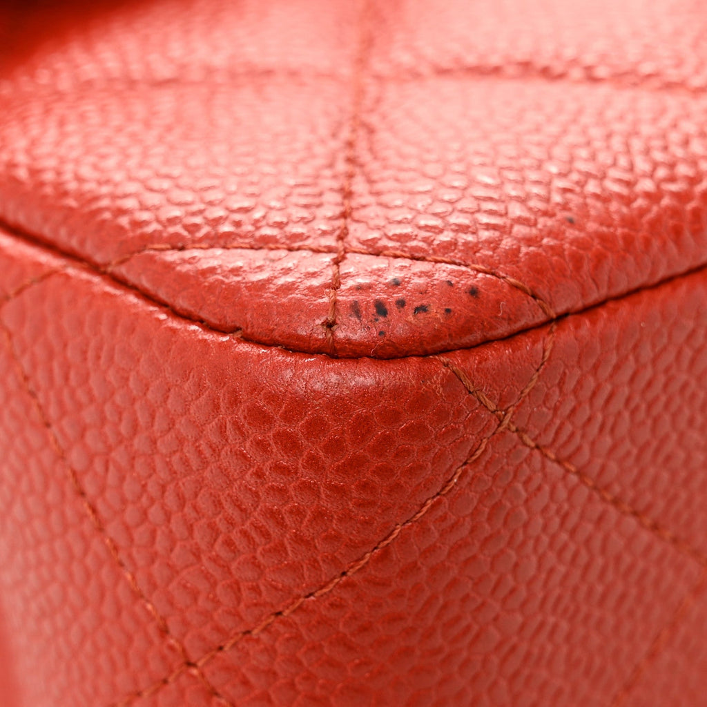 Pearly Caviar Quilted Jumbo Double Flap Orange