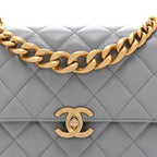 Caflskin Quilted Dual Handle Chain Flap Bag Grey