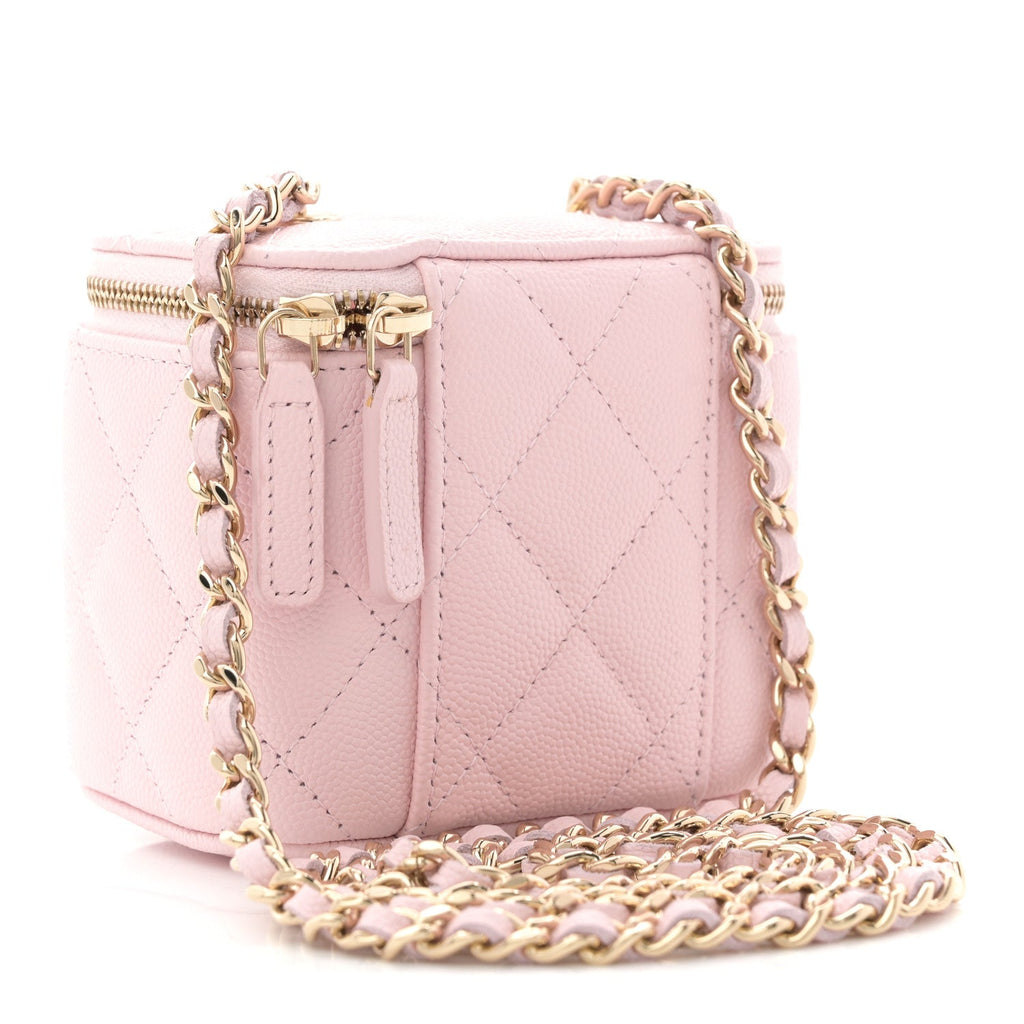Caviar Quilted Mini Vanity Case With Chain Light Pink