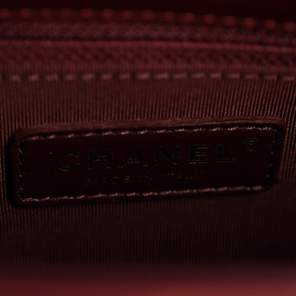 Glazed Calfskin Quilted Small Gold Bar Tote Red