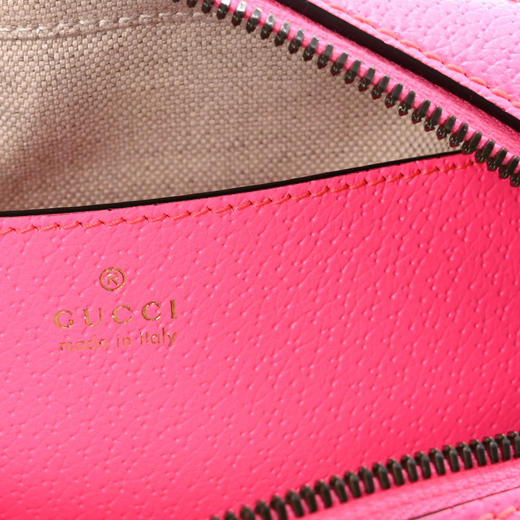 GG Supreme Monogram Textured Dollar Calfskin Web Ophidia Small Crossbody Bag Beige Ebony Fuchsia
