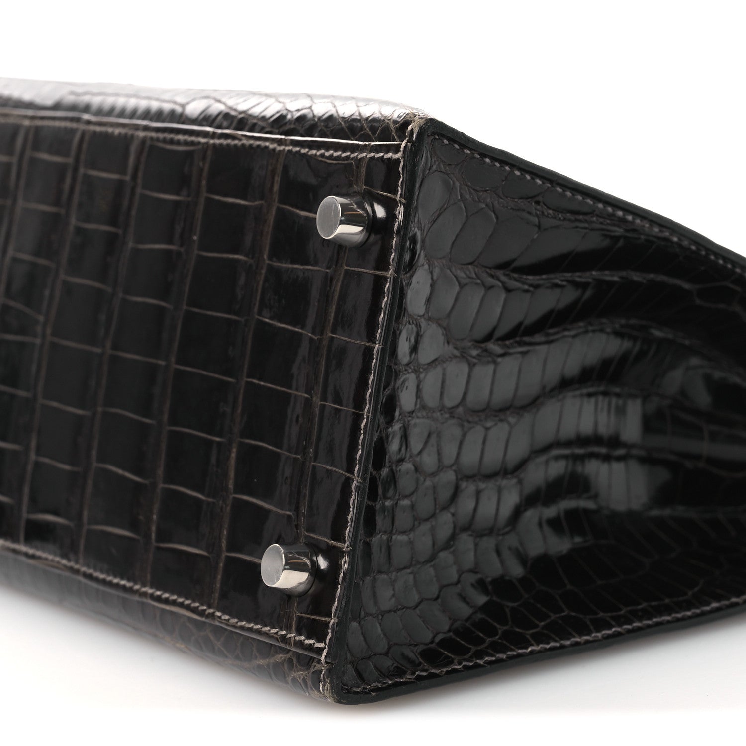 Shiny Porosus Crocodile Kelly Sellier 28 Gris Elephant
