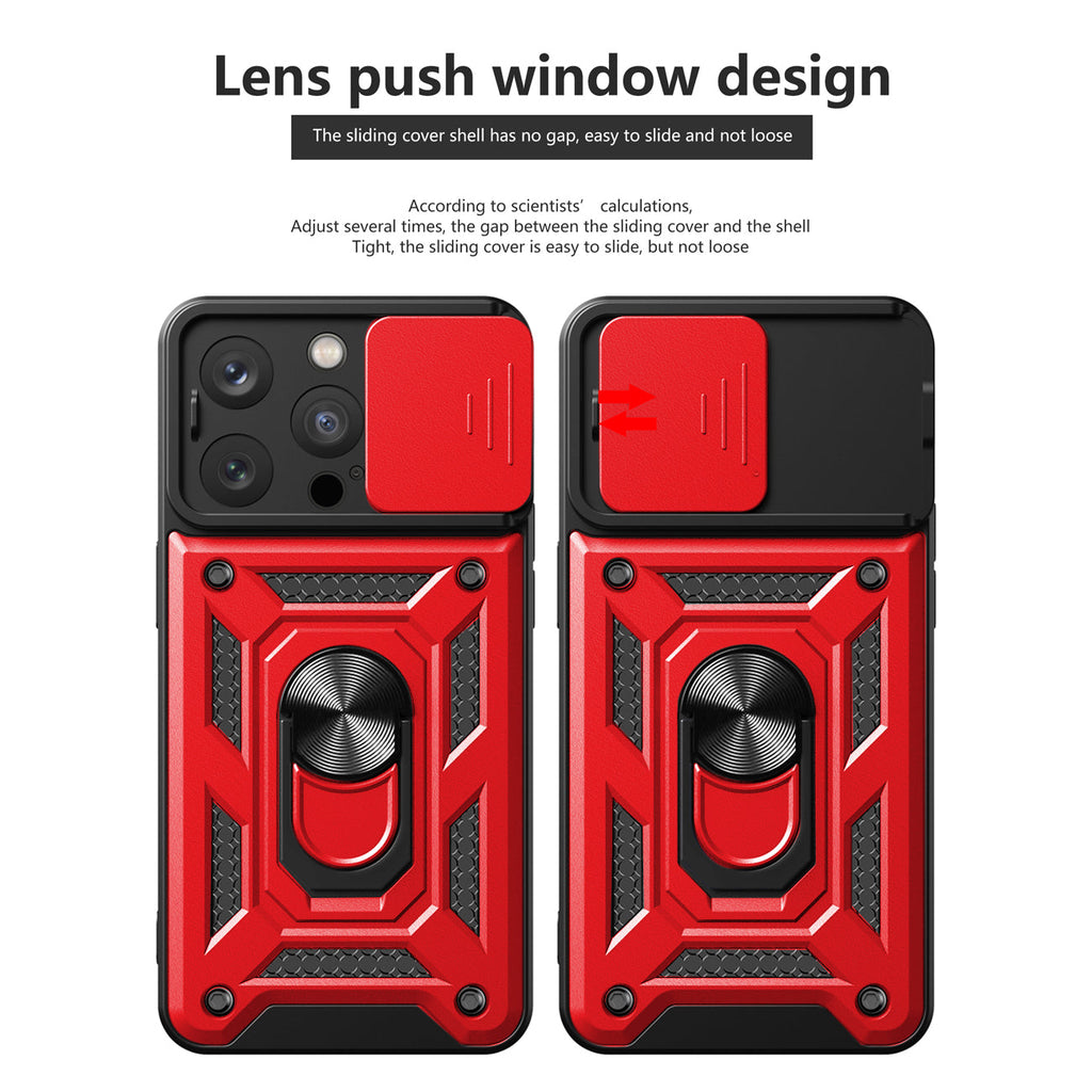 Kickstand Ring Holder With Slide Camera Cover Tpu Magnetic Car Mount For Apple Iphone 14 Pro In Red