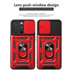 Kickstand Ring Holder With Slide Camera Cover Tpu Magnetic Car Mount For Apple Iphone 14 Pro In Red