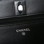 Lambskin Quilted Trendy CC Wallet On Chain WOC So Black