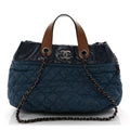 Iridescent Calfskin Quilted Large In The Mix Tote Navy