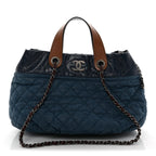 Iridescent Calfskin Quilted Large In The Mix Tote Navy