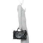 Calfskin Crocodile Embossed Giant 12 Gold Hardware City Black