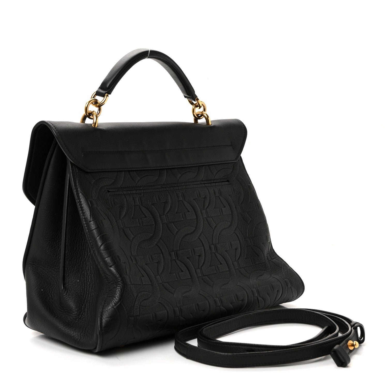 Calfskin Embossed Medium Margot Top Handle Satchel Black