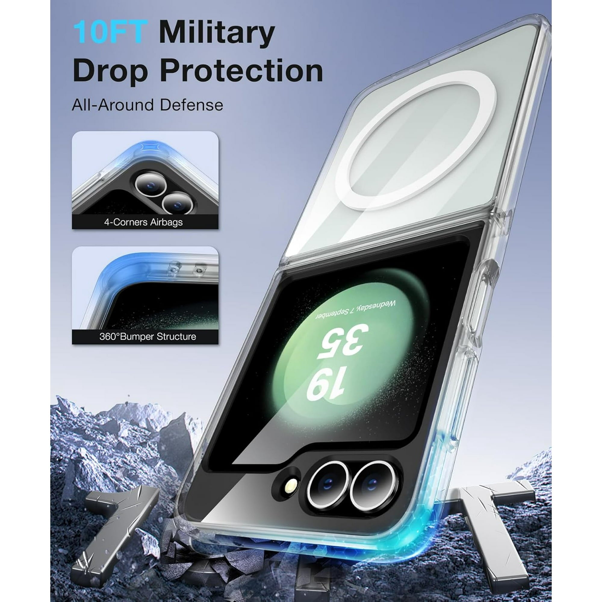 Entronix [Magnetic] Case Compatible with Galaxy Z Flip 6 - [Hard Back] Slim Clear