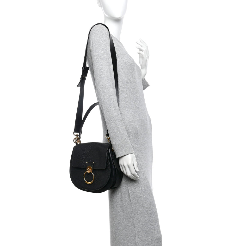 Grained Calfskin Large Tess Bag Black