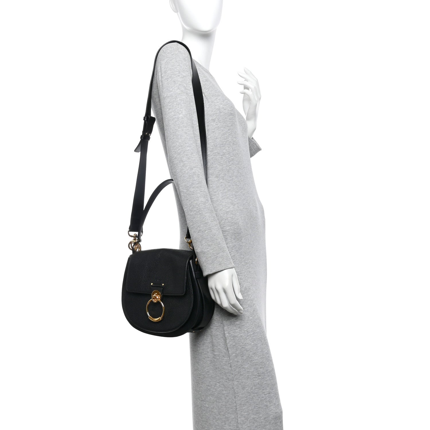 Grained Calfskin Large Tess Bag Black