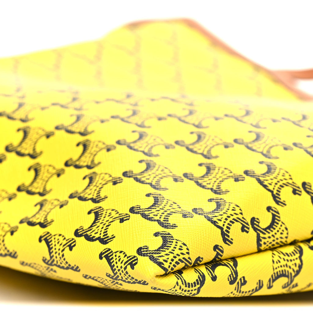 Triomphe Canvas Calfskin Medium Flat Shopper Tote Yellow Navy