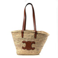 Raffia Calfskin Triomphe Medium Panier Tan