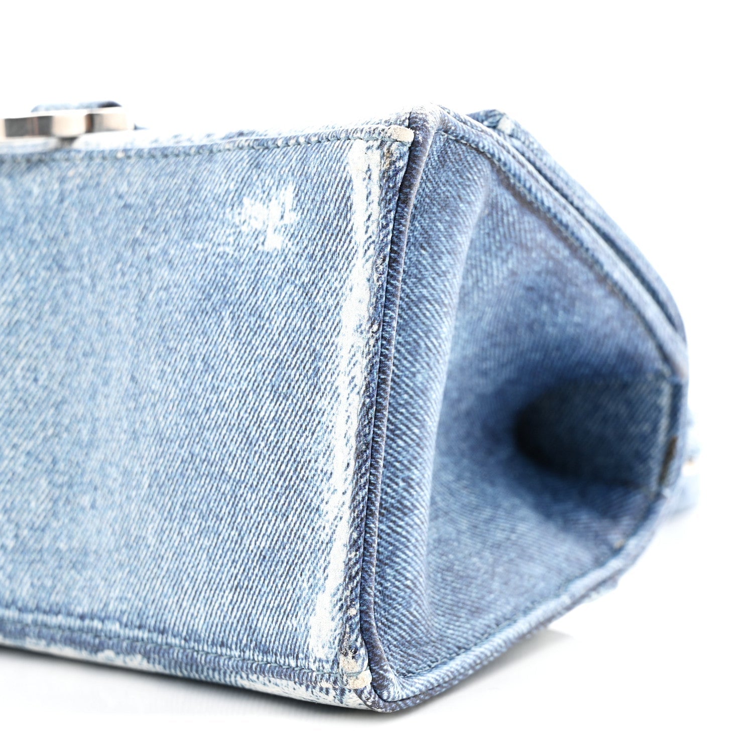 Nappa Denim Printed Small Hourglass Top Handle Bag Denim Blue