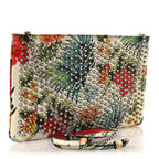 Calfskin Studded Floral Mosaic Loubiclutch Crossbody Clutch White Multicolor
