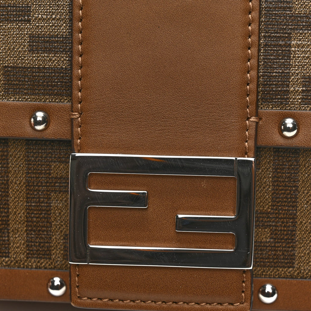 Shiny Glazed Fabric Vachetta FF 1974 Mini Baguette Trunk Mogano Panna Cuoio