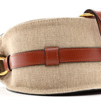 Linen Calfskin Small Marcie Saddle Bag Sepia Brown